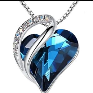 Leaf Women's Silver Plated Heart Pendant Necklace With Birthstone Crystal